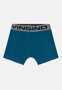 Teal bomull boxershorts med grå midje som har "VINGINO" trykt i svart. Glatt tekstur og tettsittende design med sømdetaljer.