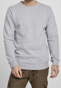 Sudadera de cuello redondo en gris claro, fabricada en una mezcla de algodón. Cuenta con mangas largas y puños y dobladillo de canalé. Diseño casual adecuado para superponer.