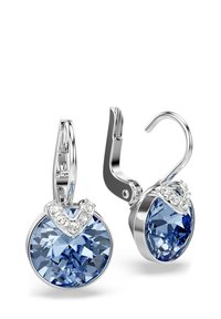 Boucles d'oreilles en argent avec des cristaux bleus ronds, ornées d'accent en zircon cubique clair et d'un design à fermeture en crochet.