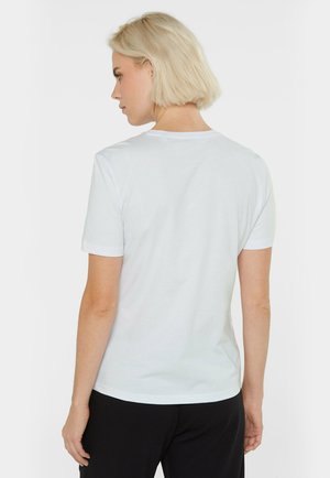 White short-sleeved t-shirt made of soft fabric, featuring a round neck and a simple design, with a clean, smooth texture.