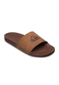 Bruine slipper van synthetische materialen, met een brede band met een logo-accent en een geprofileerd voetbed voor comfort.