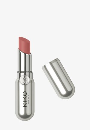 KIKO Milano lipstick with silver casing and cap, featuring a soft pink shade, cap removed and placed beside the tube.