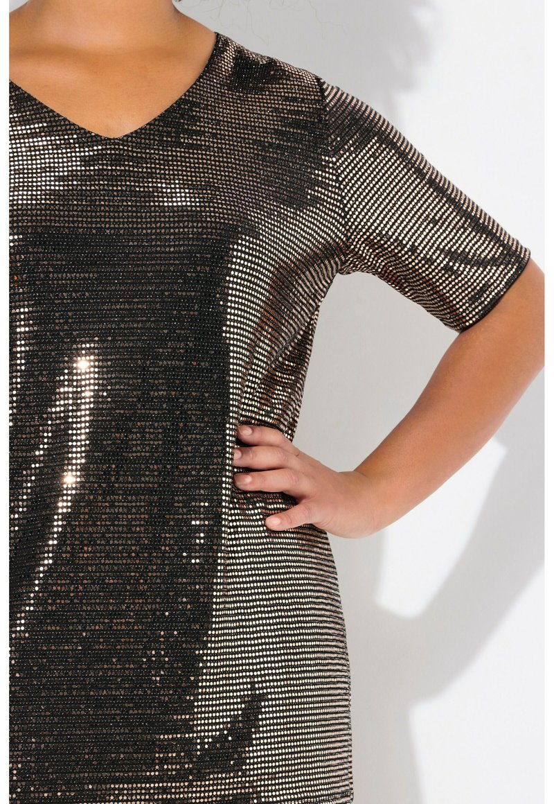 slim fit dress slacks Zizzi Sequin Dress in Gold | Plus Size Clothing