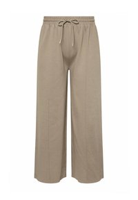 Beige, vida byxor i ett mjukt och lätt tyg. Har ett elastiskt midjeband med dragsko för justerbar passform.