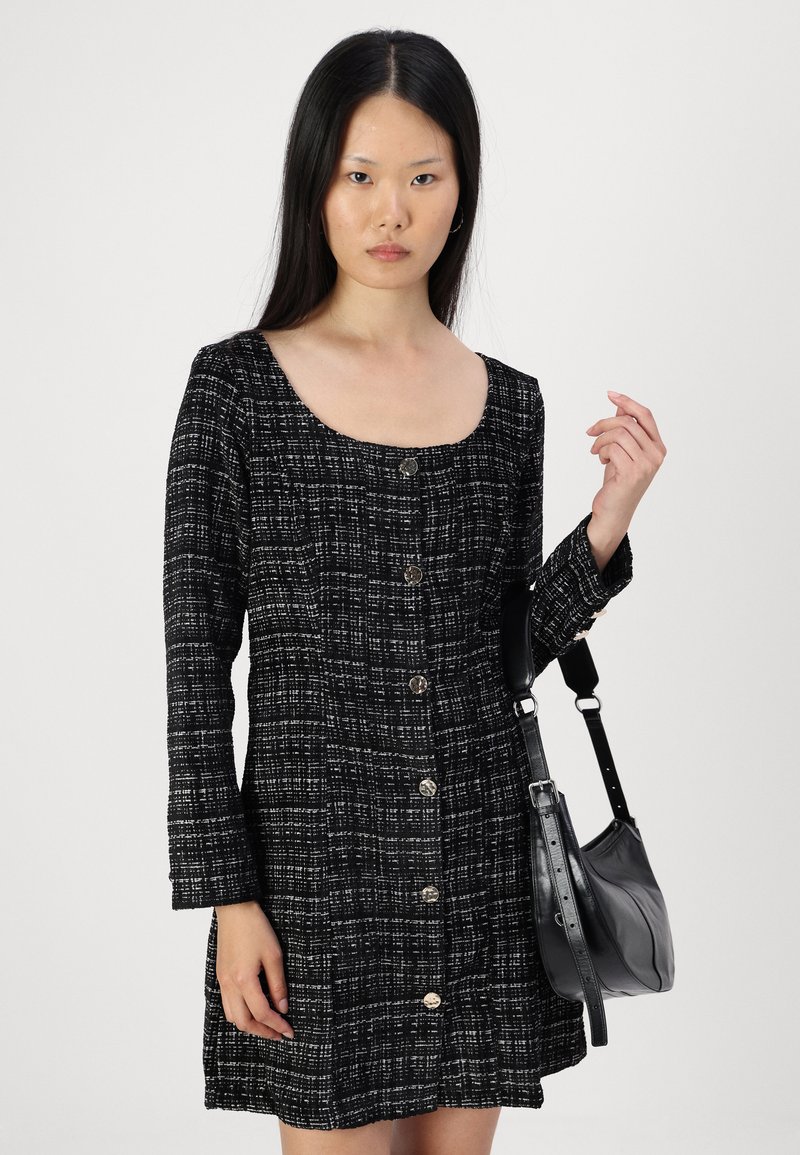 princess polly baby blue dress Black & White Tweed Plaid Dress - Apron Dress - Pinafore Dress