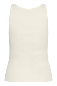 Witte, mouwloze tanktop met een ronde hals, geribbelde structuur en een aansluitend silhouet, met een gladde zoom en geen zichtbare logo's.