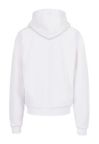 Weißes Kapuzensweatshirt mit lockerer Passform, gerippten Bündchen und Saum. Glatte Textur ohne Grafiken oder sichtbare Nähdetails.