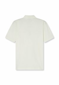 Cremefarbendes Polohemd mit kurzen Ärmeln, Kragen und glatter Textur. Besitzt einen klassischen Schnitt und ein sauberes Design, ohne sichtbare Logos oder Muster.