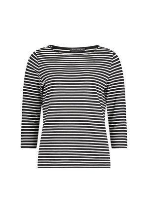 Czarny i biały, paskowany longsleeve z dekoltem łódkowym i miękkiego materiału. Posiada równe poziome paski oraz luźny krój.