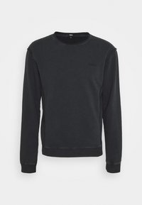 Sweatshirt nero realizzato in morbido tessuto, con collo rotondo, maniche lunghe e dettagli di cucitura discreti. Logo impresso sul davanti.