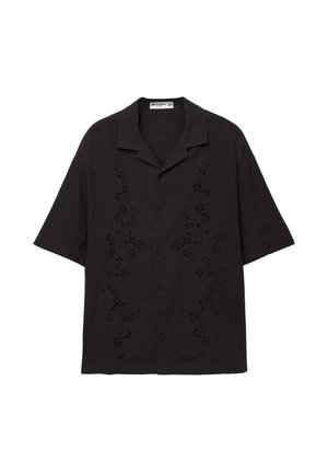 PULL&BEAR WITH EMBROIDERED FLOWERS - Skjorta - black