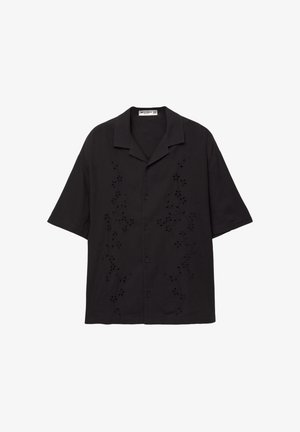 PULL&BEAR WITH EMBROIDERED FLOWERS - Hemd - black