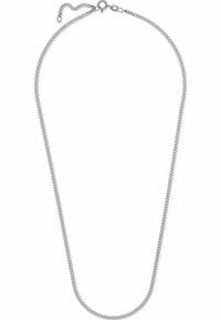 Collana in argento con un design liscio e arrotondato. Caratterizzata da una superficie metallica testurizzata e un gancio con un anello regolabile per la lunghezza.