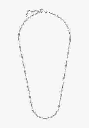 Sølv kædannelse med et glat, afrundet design. Har en tekstureret metalsurface og en lås med et justerbart led for længde.