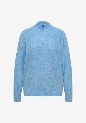 Cecil, PULLOVER MIT TROYERKRAGEN UND ZOPFMUSTER - Pullover - easy blue melange