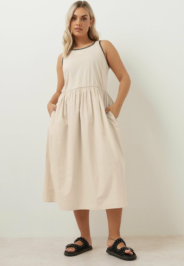 CONTRAST BLANKET STITCH MIDI - Freizeitkleid - natural