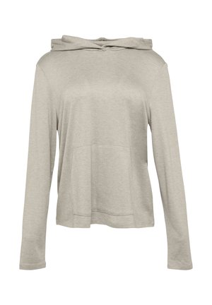 Lichtgrijze hoodie gemaakt van zacht materiaal. Heeft lange mouwen en een voorzak, met een ontspannen pasvorm en een eenvoudig ontwerp.