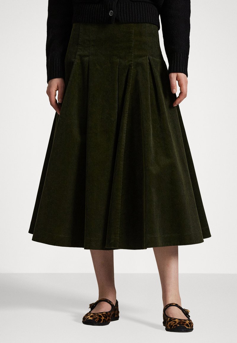 Polo Ralph Lauren PLEATED CORDUROY SKIRT - Plisséskjørt - olive