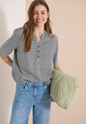 Cecil, KURZARM BLUSE MIT SPLIT NECK UND STREIFEN - Blouse - palm breeze green