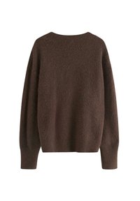 Maglione oversize marrone con finitura testurizzata, scollo rotondo e maniche lunghe, caratterizzato da un semplice design della schiena senza decorazioni.