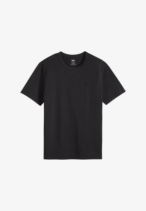 Enkelt svart T-skjorte med korte ermer og rund hals, med en liten svart Levi's-logo på venstre bryst.