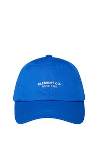 Blue baseball cap made of fabric featuring the text "ELEMENT CO. SINCE 1992" in white embroidery across the front. Simple design, curved brim.