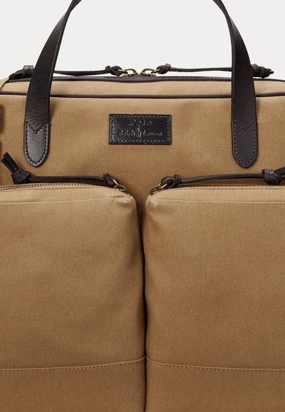 Polo Ralph Lauren LEATHER TRIM CANVAS COMMUTER BAG - Τσάντα φορητού υπολογιστή - montana khaki/brown