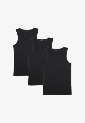 Trois débardeurs noirs unis sans manches, disposés en chevauchement sur un fond blanc.