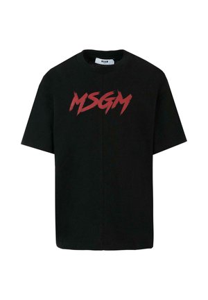 Czarny t-shirt z krótkim rękawem wykonany z bawełny, z wyraźnym czerwonym logo "MSGM" nadrukowanym z przodu w stylu pędzla.