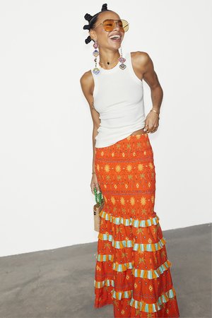 SAHARA SHIRRED PIPER SKIRT - Maxi skirt - orange