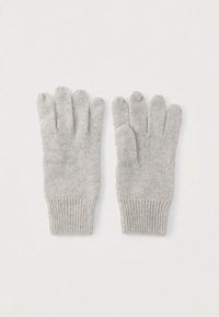 Szürke kötött kesztyű öt ujjal, bordázott mandzsettával, puha tapintású, varrás nélküli kialakítású. Hideg időben való használatra alkalmas.