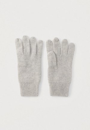 Guantes de punto grises con cinco dedos, puños acanalados, textura suave y diseño sin costuras. Adecuados para uso en clima frío.