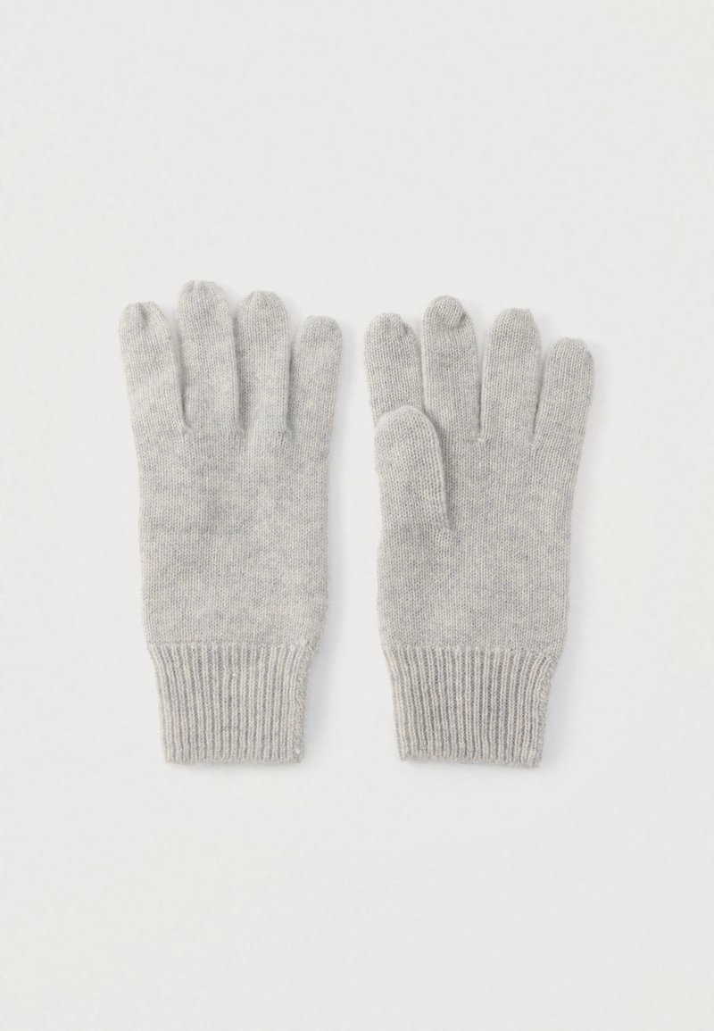 Szürke kötött kesztyű öt ujjal, bordázott mandzsettával, puha tapintású, varrás nélküli kialakítású. Hideg időben való használatra alkalmas.