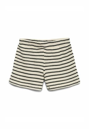 Czarno-białe paskowane dzianinowe szorty z elastycznym pasem, zaprojektowane do codziennego noszenia.
