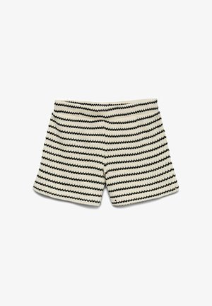 Zwart-wit gestreepte gebreide shorts met elastische tailleband, ontworpen voor casual gebruik.