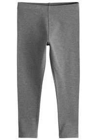 Collants gris en tissu lisse et extensible. Conception ajustée avec une taille élastique et sans coutures ni motifs visibles.