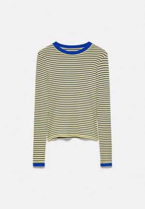 PULL&BEAR, SLIM FIT STRIPED LONG SLEEVE WITH CONTRAST CUFFS - T-SHIRT - T-shirt à manches longues - mottled yellow