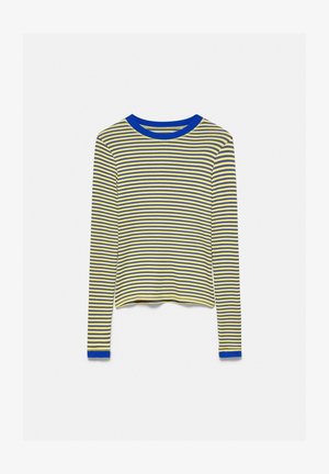 PULL&BEAR, SLIM FIT STRIPED LONG SLEEVE WITH CONTRAST CUFFS - T-SHIRT - T-shirt à manches longues - mottled yellow