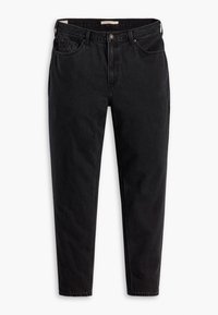 Černé džínové kalhoty s přiléhavým pasem, rovnými nohavicemi, kapsami vpředu i vzadu a jemnou texturovanou úpravou. Klasický design s pěti kapsami.