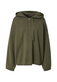 Olijfgroene hoodie met een hoge kraag, halve ritssluiting aan de voorkant en lange mouwen. Gemaakt van zachte, gestructureerde stof met een relaxte pasvorm.