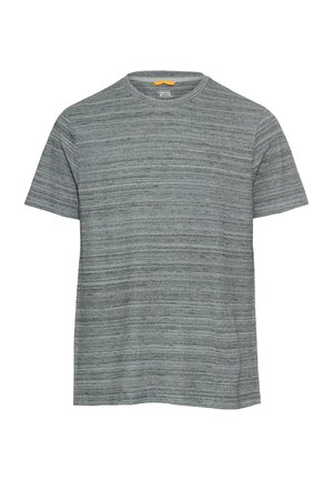 Grijze T-shirt met korte mouwen en een gestreept patroon. Gemaakt van zachte, gestructureerde stof met een ronde hals. Machinewasbaar.