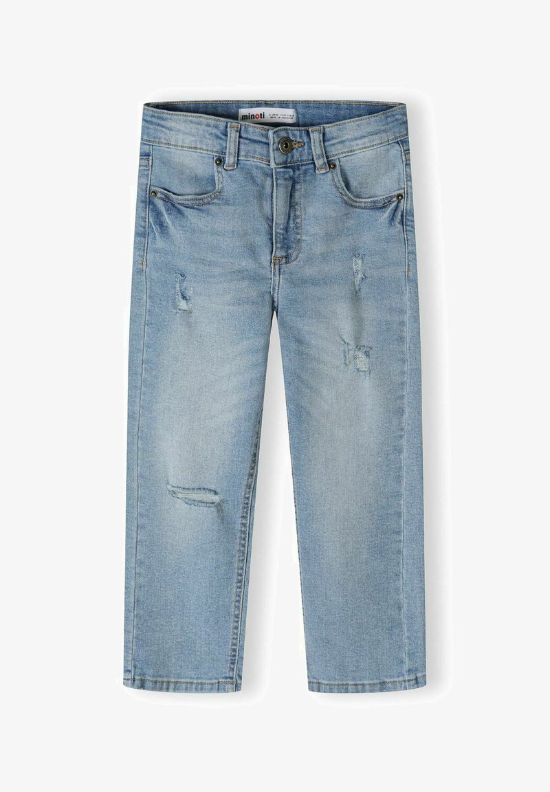 Shorts de mezclilla azul claro con corte recto, que presentan detalles deshilachados y dos bolsillos frontales. Diseño clásico de cinco bolsillos y cierre de botón.