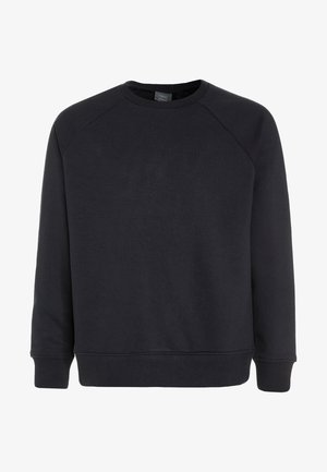 Temno moderna sweatshirt iz mehkega materiala, s krožnim izrezom, dolgimi raglan rokavi ter rebrastimi zapestji in robom. Brez vzorcev ali dodatkov.