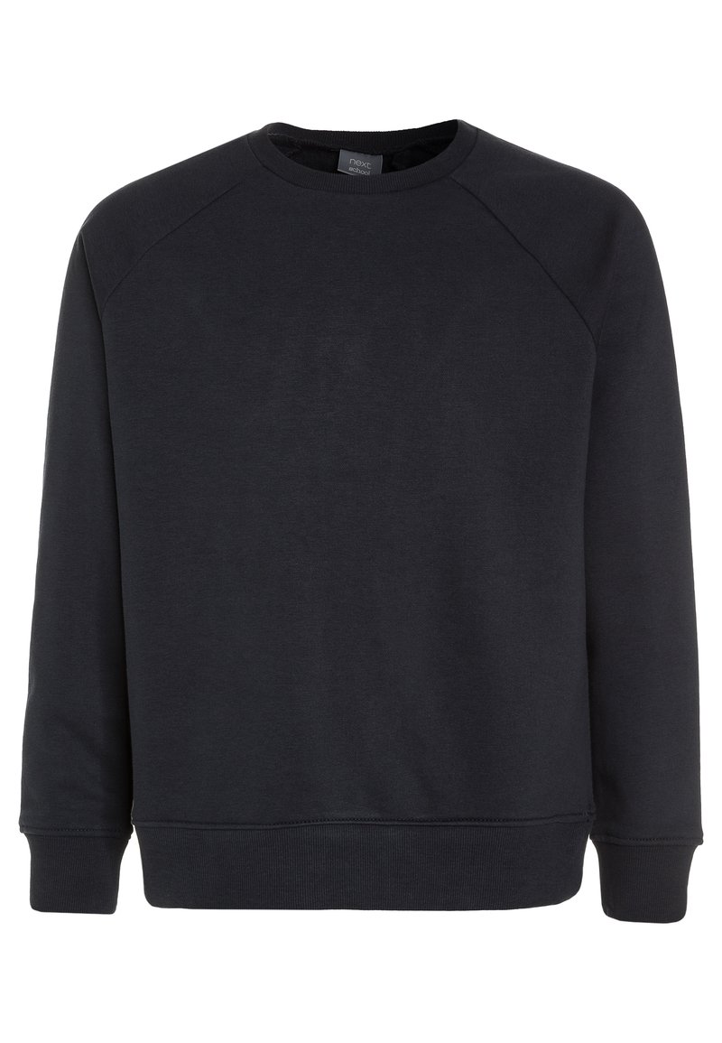 Dunkelblaues Sweatshirt aus weichem Material, mit Rundhalsausschnitt, langen Raglanärmeln sowie gerippten Bündchen und Saum. Keine Muster oder Akzente.