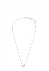 Collana in argento con un piccolo pendente a forma di cuore multicolore con superficie liscia e chiusura a moschettone.