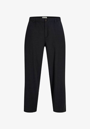 Czarne spodnie o prostych nogawkach, z elastycznym pasem, szlufkami na pasek i frontowym zapięciem na guziki od Jack & Jones.