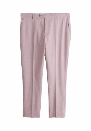 Meeste ühevärvilised heleroosad slim-fit formaalpüksid, küljetaskute, vööaasade ja eesmise nööpidesuluga.