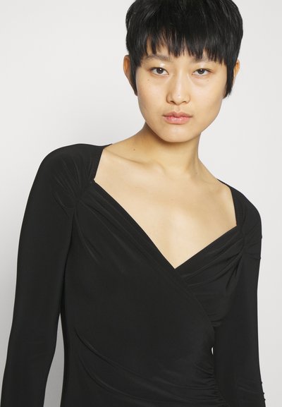 Norma Kamali LONG SLEEVE SWEETHEART SIDE DRAPE GOWN - Jerseykjole - black