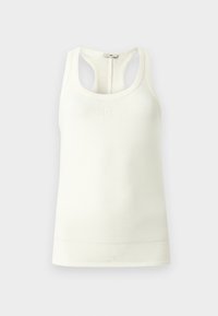 Λευκή βαμβακερή αμάνικη μπλούζα με στρογγυλή λαιμόκοψη και σχέδιο racerback. Διαθέτει διακριτικό ανάγλυφο λογότυπο στο μπροστινό μέρος. Ομαλή υφή και εφαρμοστή γραμμή.