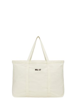 Grand sac fourre-tout couleur crème avec deux bretelles et le texte "NN. 07" imprimé en noir au centre devant.